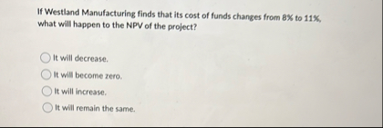 If Westland Manufacturing finds that its cost of