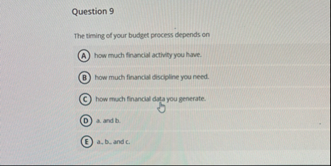 Question 9 The timing of your budget process