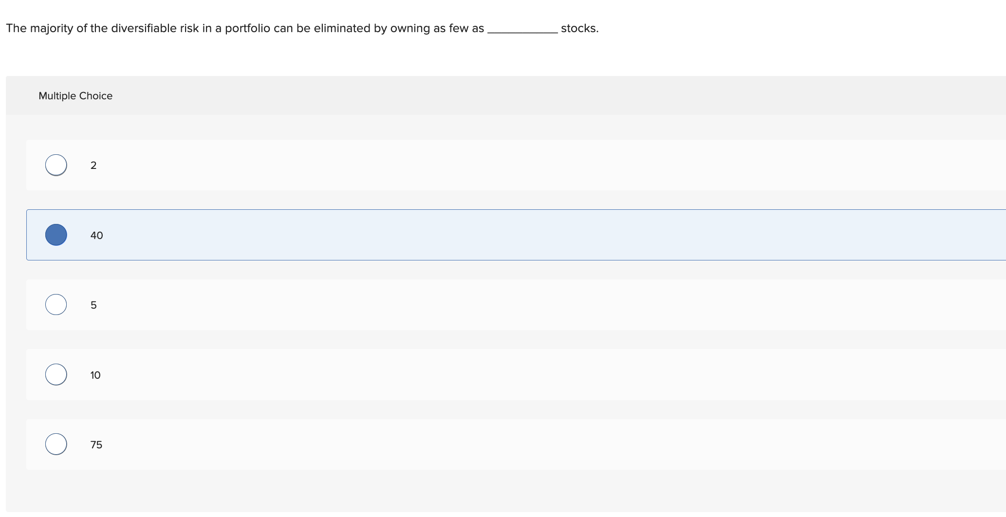 The majority of the diversifiable risk in a