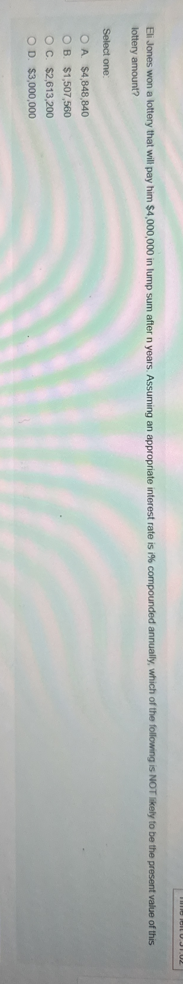 Eli Jones won a lottery that will pay him $ 4 , 0