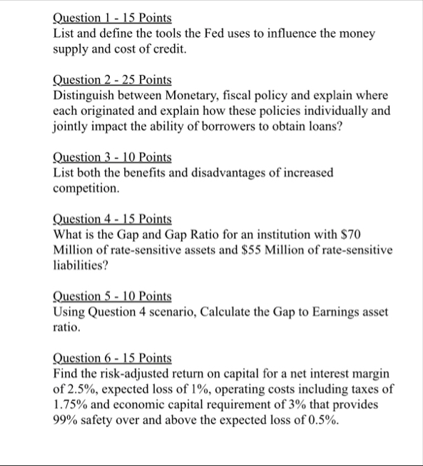 Question 1 - 1 5 Points List and define the tools
