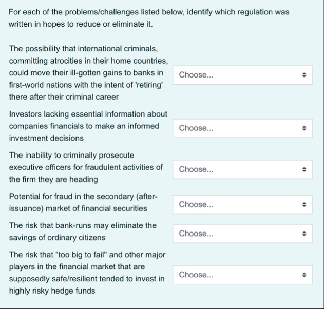For each of the problems / challenges listed