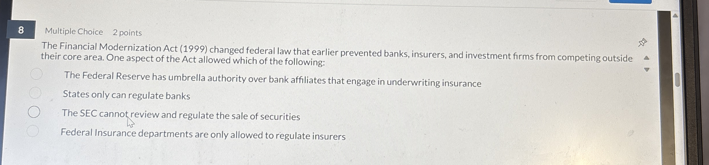 8 Multiple Choice 2 points The Financial