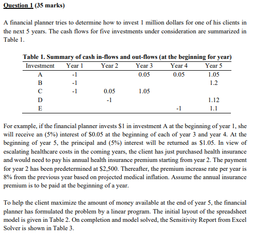 Question 1 ( 3 5 marks ) A financial planner
