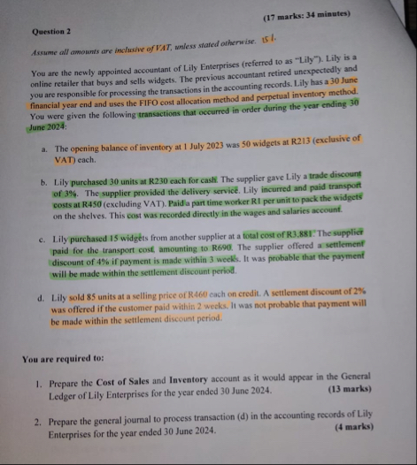 ( 1 7 marks: 3 4 minutes ) Question 2 Assume all