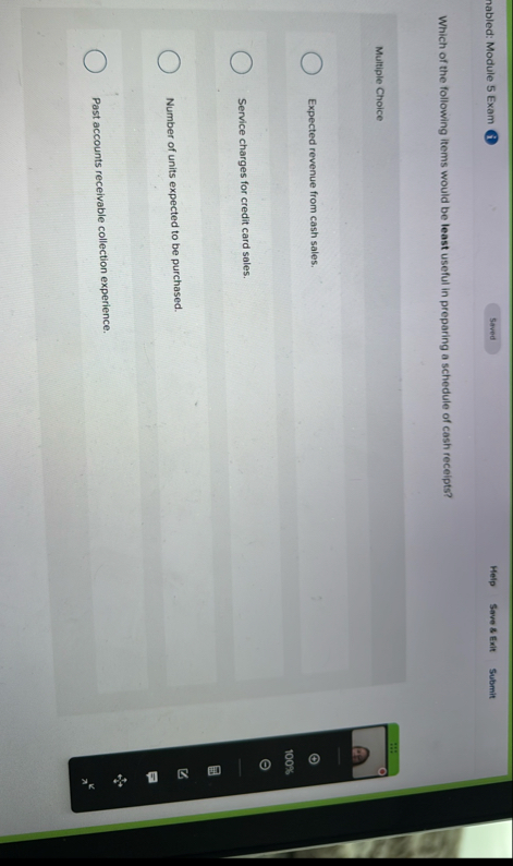 nabled: Module 5 Exam 1 Help Save 8 Exit Submit