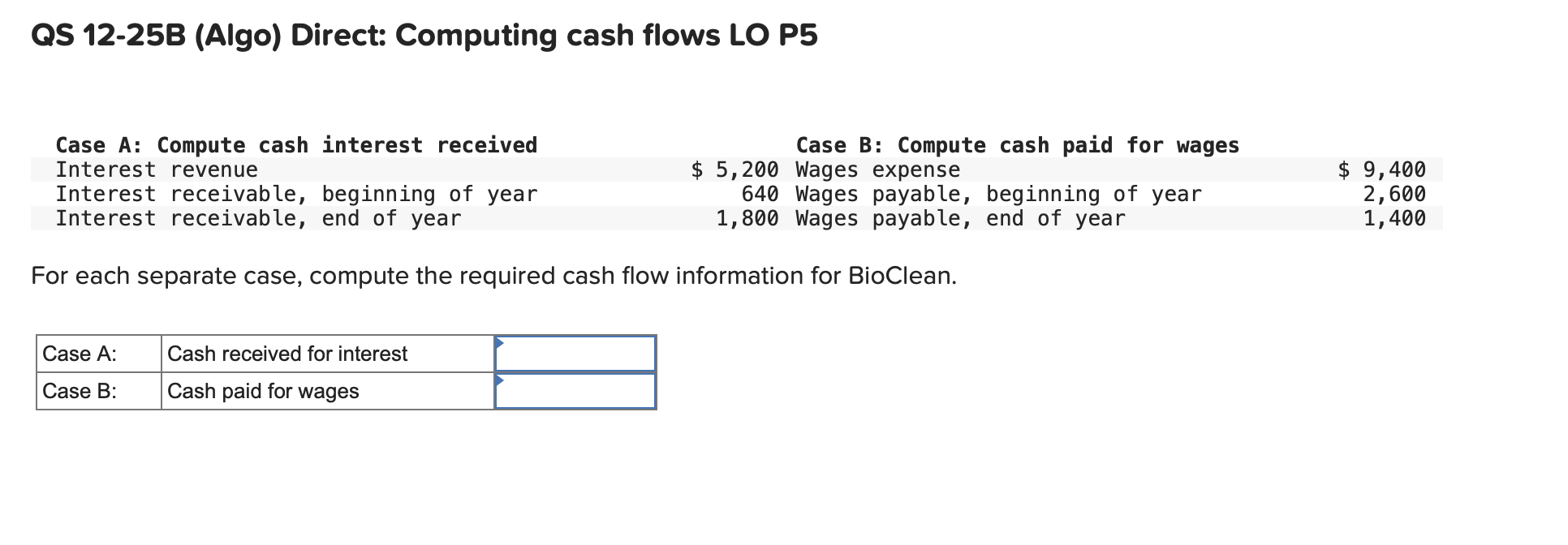 QS 1 2 - 2 5 B ( Algo ) Direct: Computing cash