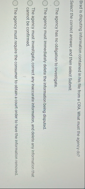 Brad is disputing information contained in his