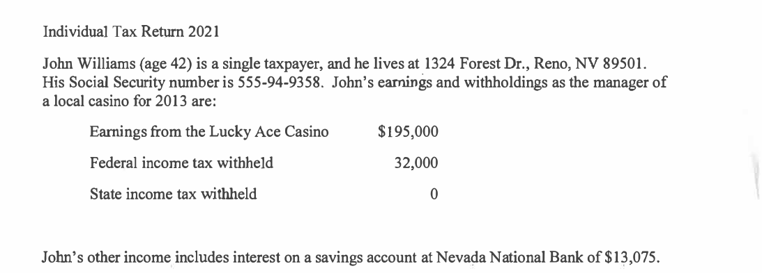 Please help me prepare an individual tax return.