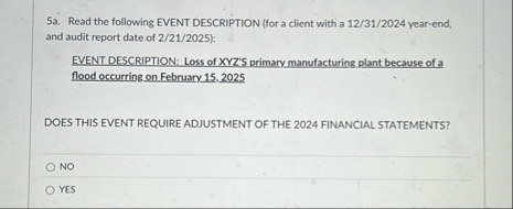 5 a . Read the following EVENT DESCRIPTION ( for