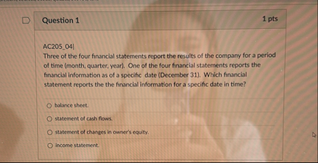 Question 1 1 pts AC 2 0 5 _ 0 4 | Three of the