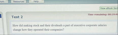 View eBook Sec Test 2 Time remaining: 0 0 : 1 9 :
