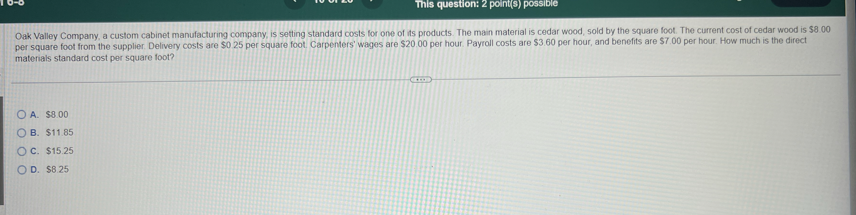 This question: 2 point ( s ) possible Oak Valley