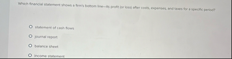 Which financial statement shows a frm ' s bottom