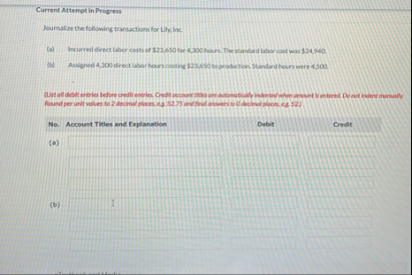 Current Attempt in Progress Journalize the