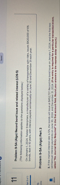 1 1 Problem 9 - 5 A ( Algo ) Record bond issue