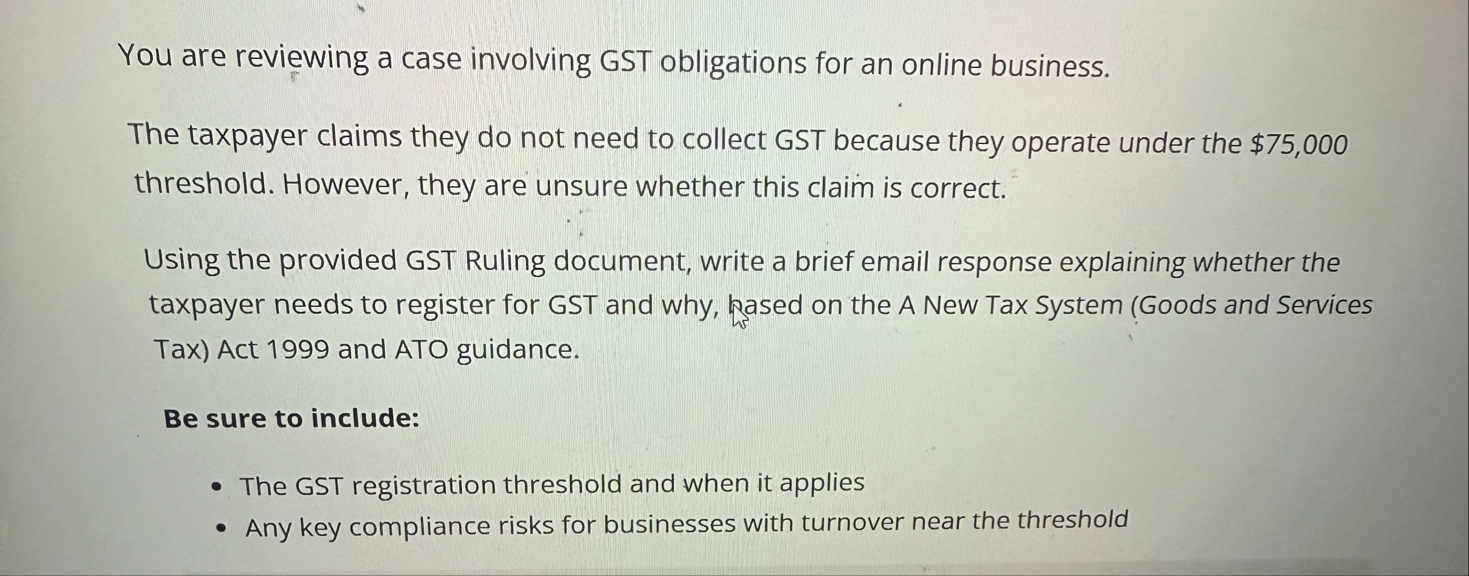 You are reviewing a case involving GST