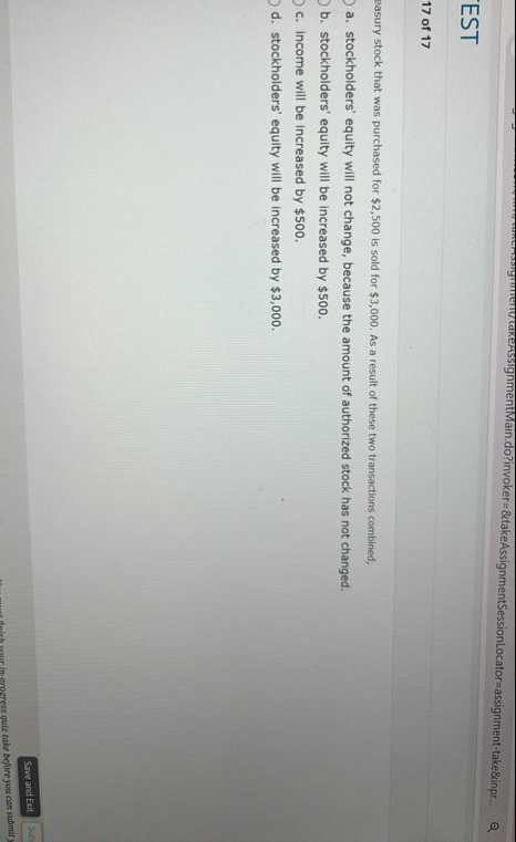 EST 1 7 of 1 7 easury stock that was purchased