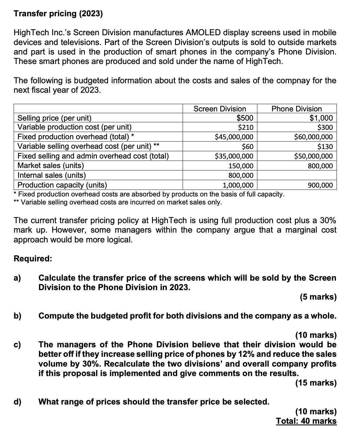Transfer pricing ( 2 0 2 3 ) HighTech Inc. ' s