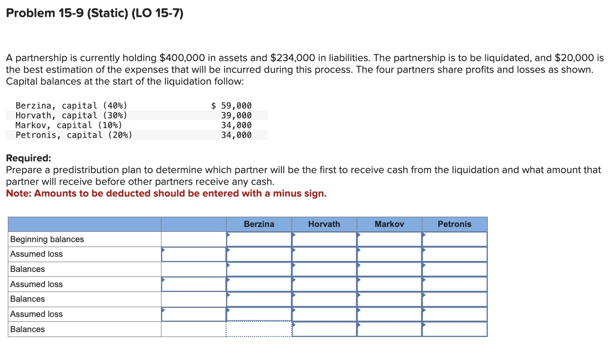 Problem 1 5 - 9 ( Static ) ( LO 1 5 - 7 ) A