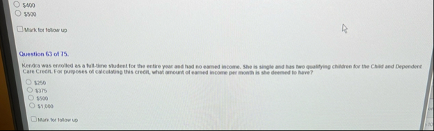 $ 4 0 0 $ 5 0 0 Mark for follow up Question 6 3