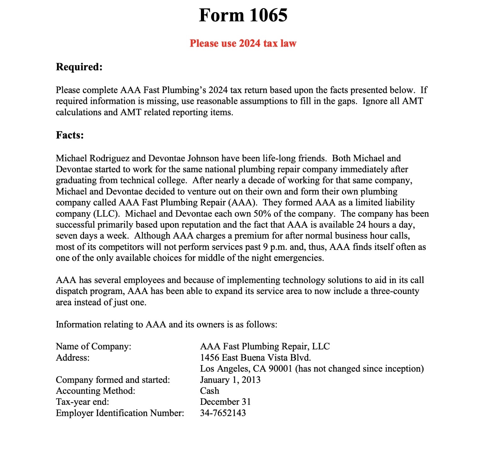 Please use 2 0 2 4 tax law Required: Please