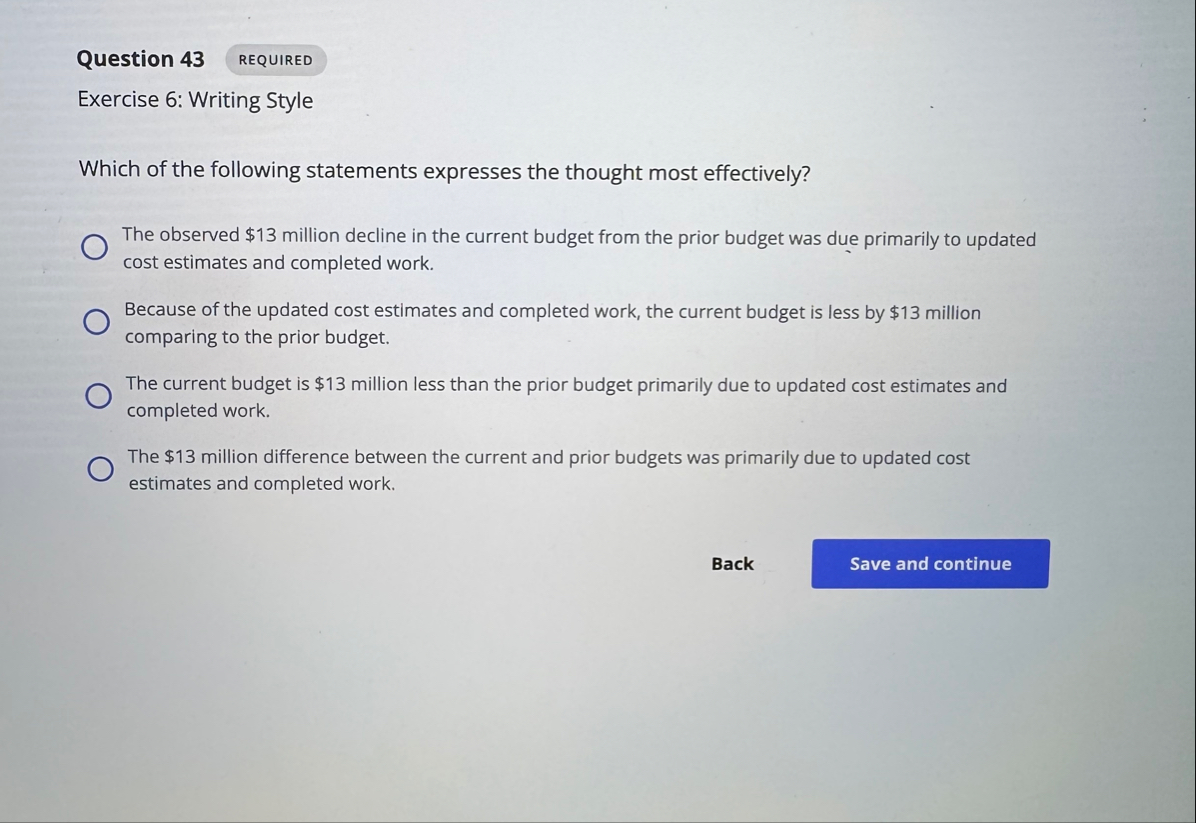 Question 4 3 REQUIRED Exercise 6 : Writing Style