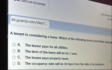 ibt.goamp.com / WebT . A tenant is considering a