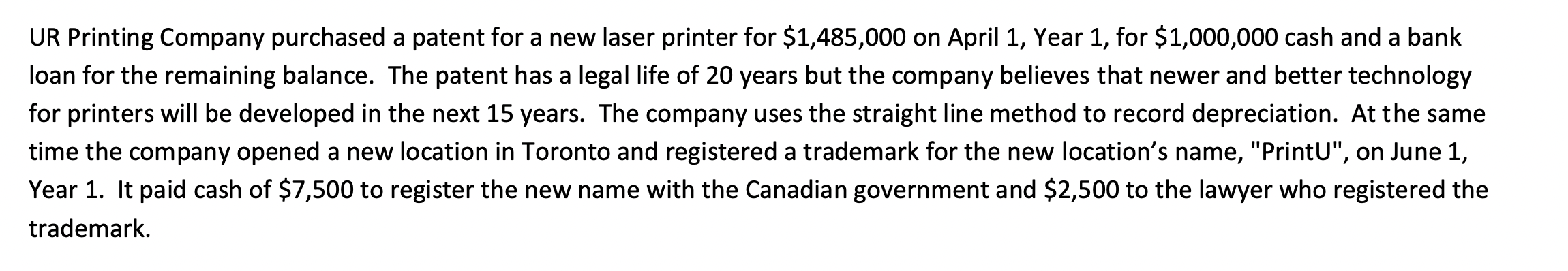 Complete the chart for the first 5 years and