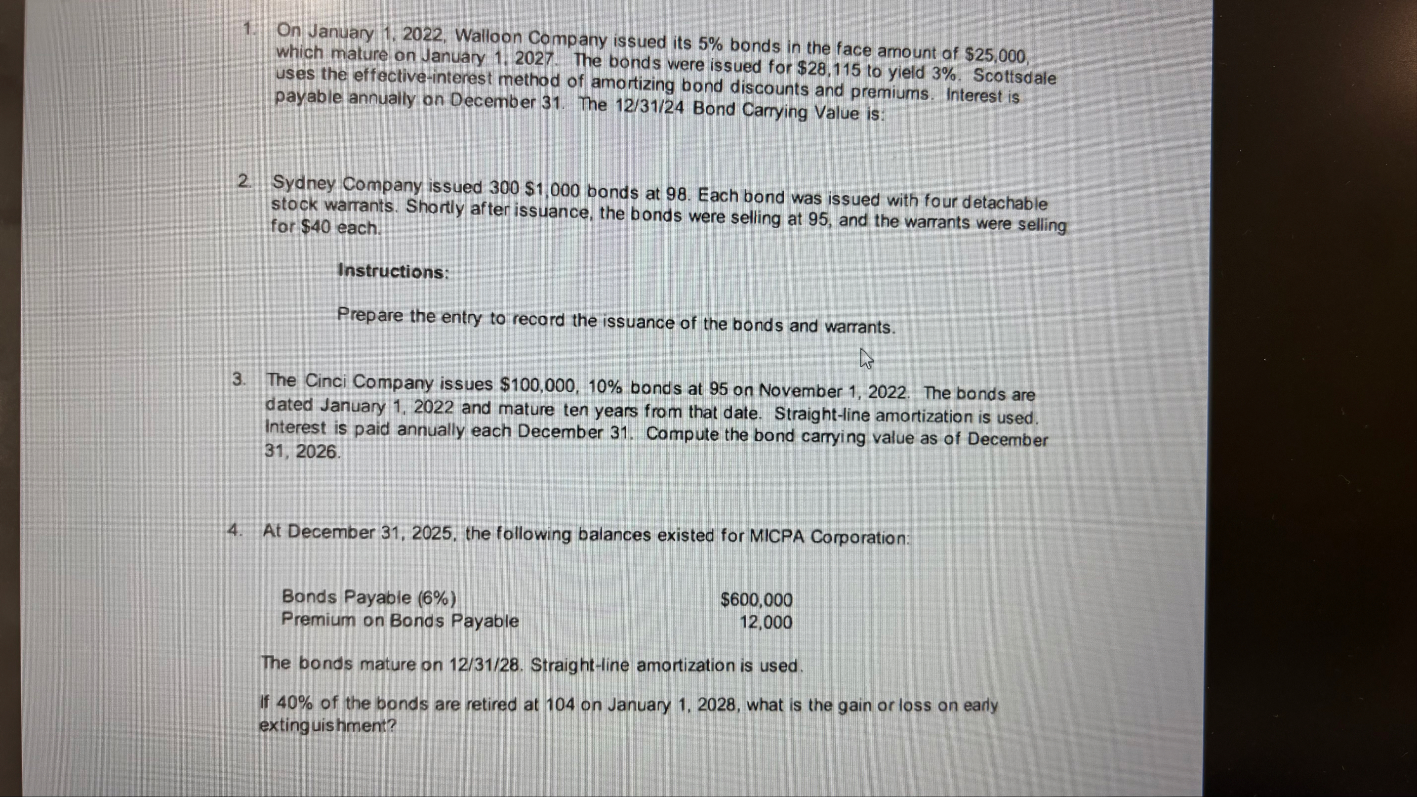 On January 1 , 2 0 2 2 , Walloon Company issued