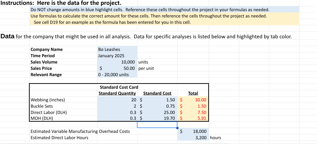 Instructions: Here is the data for the project.