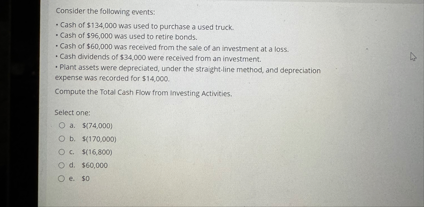 Consider the following events: Cash of $ 1 3 4 ,