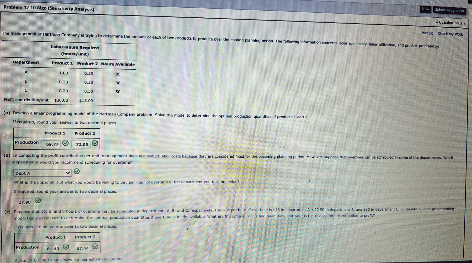 Problem 1 2 - 1 0 Algo ( Sensitivity Analysis )