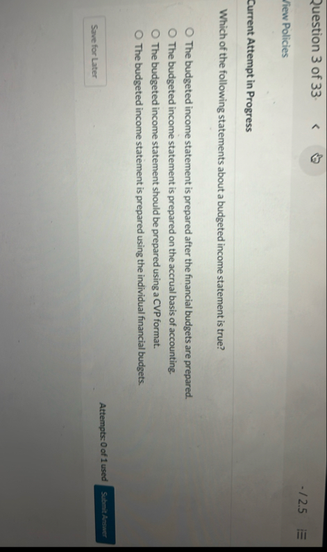 Question 3 of 3 3 - 1 2 . 5 View Policies Current