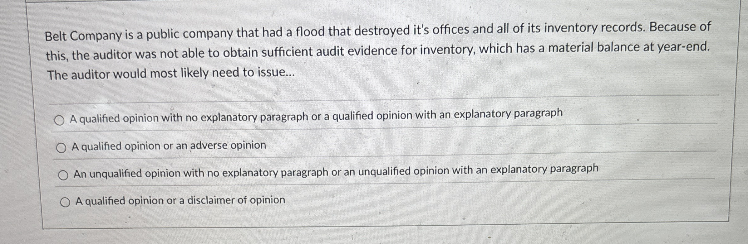 Belt Company is a public company that had a flood