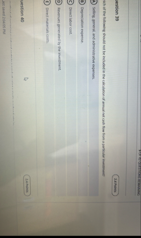 5 0 4 2 QUESTIONS REMAINING lestion 3 9 2 . 4
