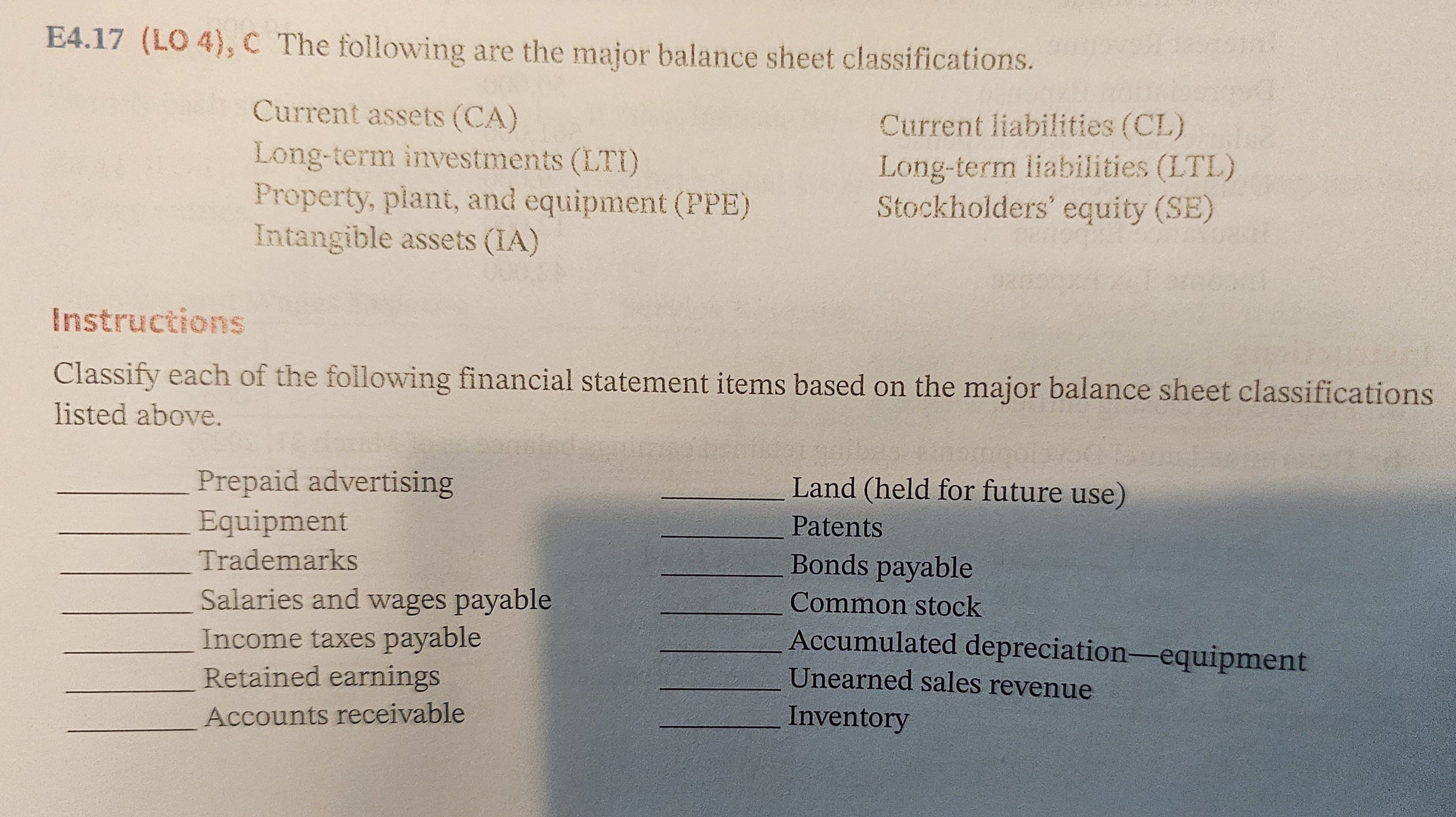 E 4 . 1 7 ( LO 4 ) , C The following are the