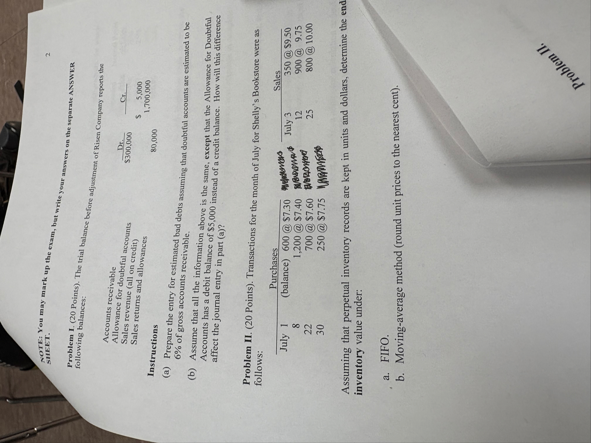 NOTE: You may mark up the exam, but write your