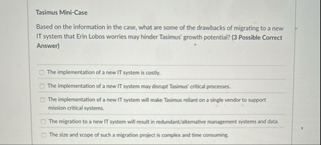 Tasimus Mini - Case Based on the information in