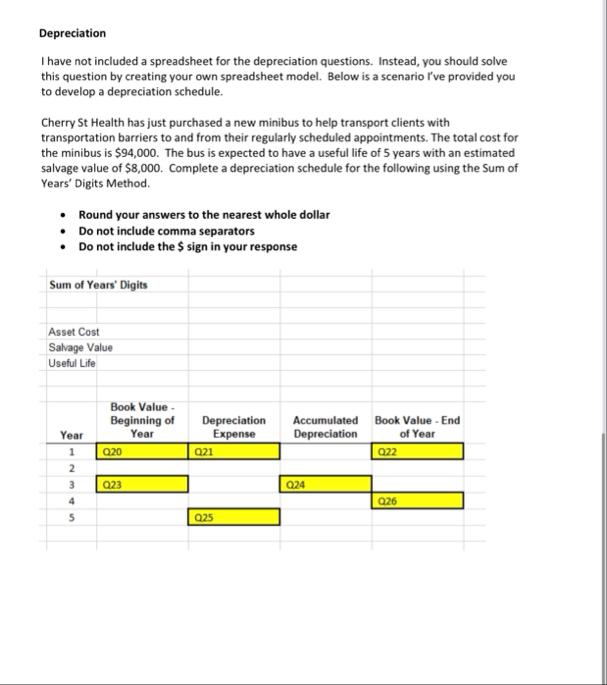 Depreciation Below is a scenario l've provided