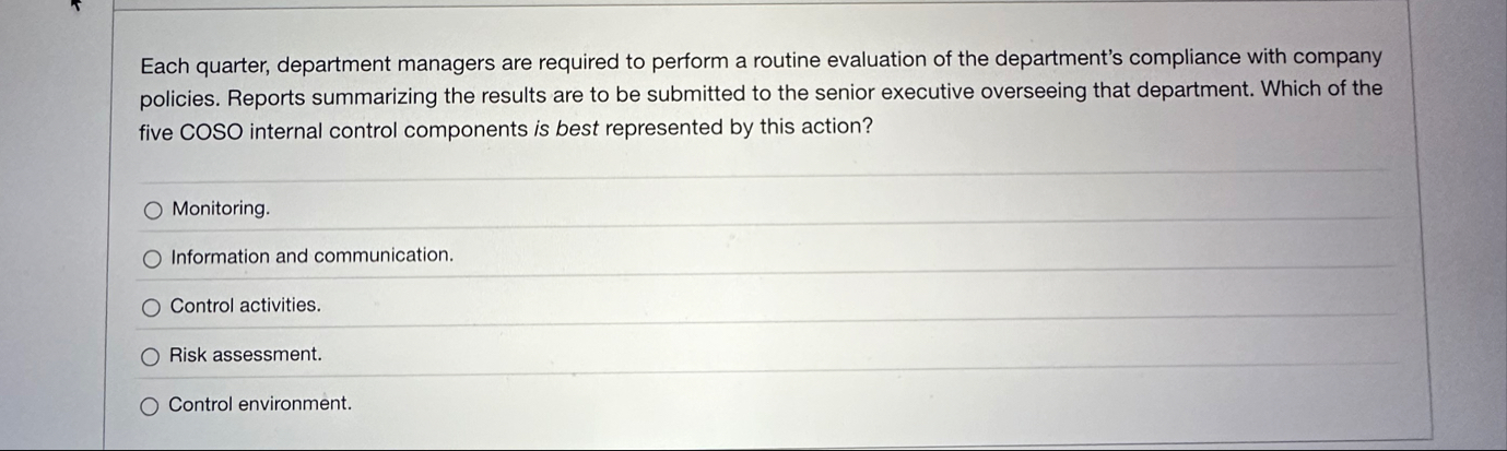 Each quarter, department managers are required to