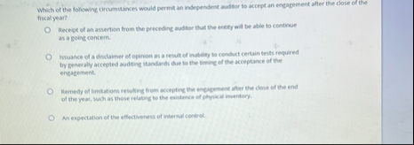 Which of the foliowing circumstankes would permit