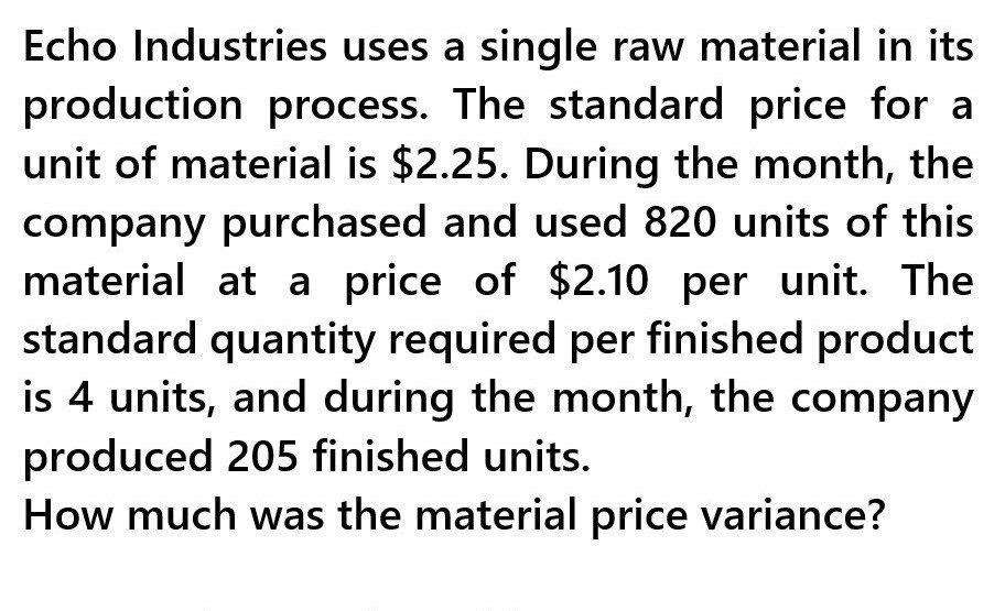 How much was the material price variance? Echo
