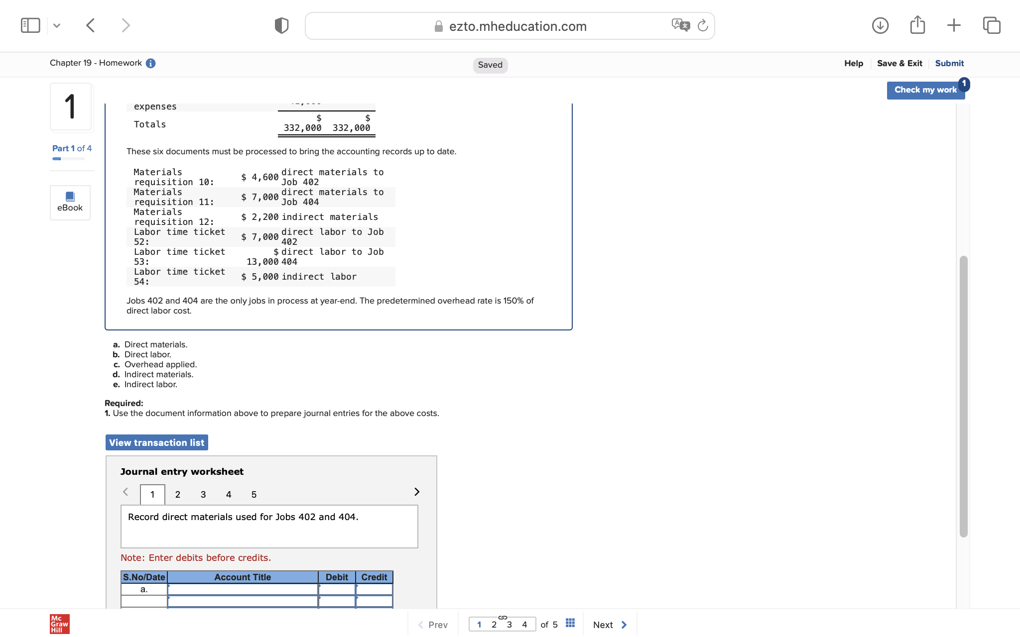 < ezto.mheducation.com + Chapter 19 - Homework