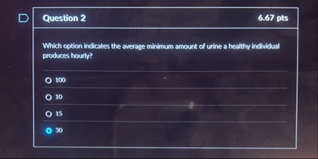 Question 2 6 . 6 7 pts Which option indicates the