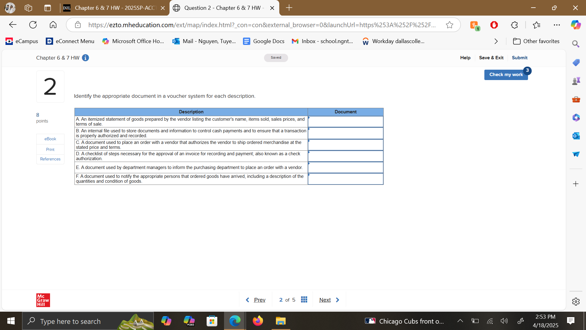 Identify the appropriate document in a voucher