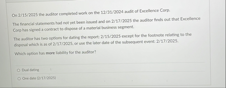 On 2 1 5 ? 2 0 2 5 the auditor completed work on
