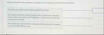Indicate whether each employee is exempt or non -
