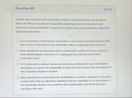 Question 4 0 2 . 5 pts Explain why the basis of S