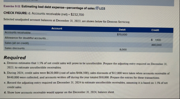 Exercise 8 - 1 1 Estimating bad debt expense -